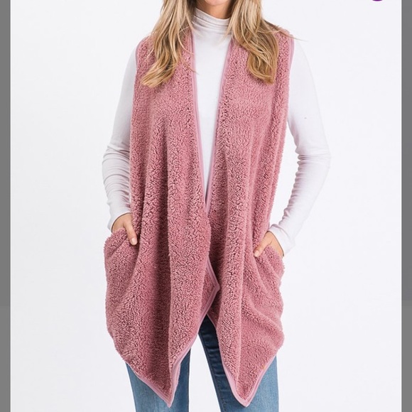 Cool Melon Jackets & Blazers - Mauve Sherpa Open Cardigan